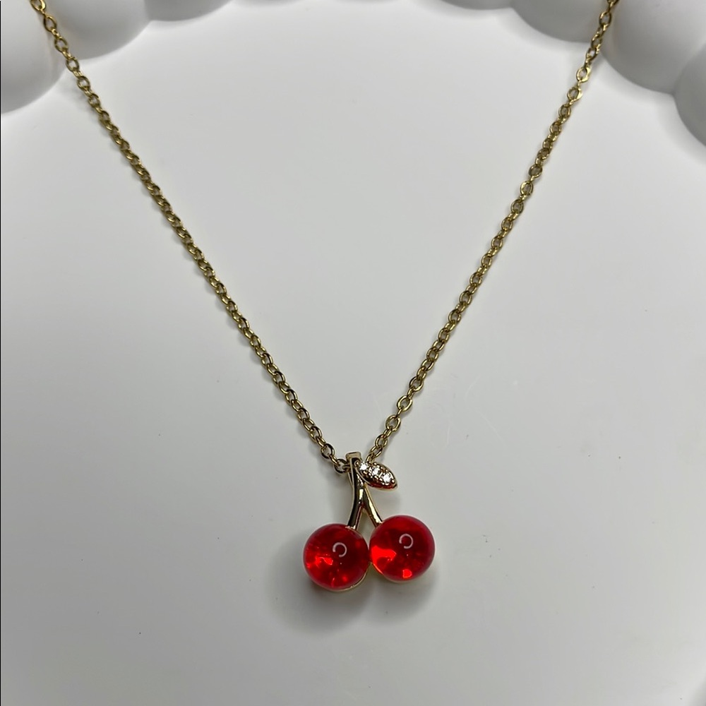 Gold Cherry Pendant Necklace